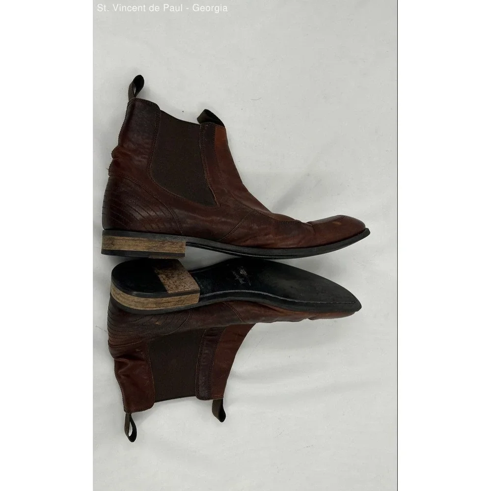 Hugo Boss Brown Leather‎ Handcrafted Italian Made Chelsea Slip-On Boot Men 8